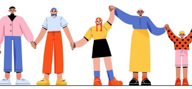 Students holding hands in hangs together symbolizing friendship and community